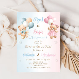 Invitación Spanish Teddy Bear Gender Reveal Invitation
