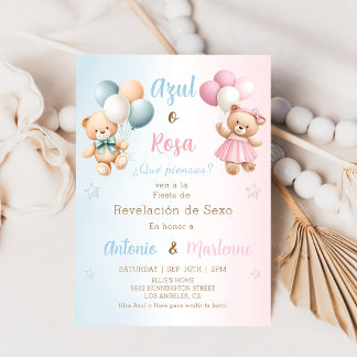 Invitación Spanish Teddy Bear Gender Reveal Invitation