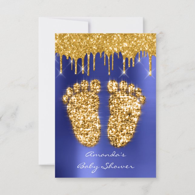 Invitación Spark Drits Gold Royal Blue Baby Shower Feet (Reverso)