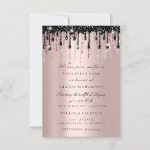 Invitación Spark Glitter Black Drips Rose Bridal Shower 
