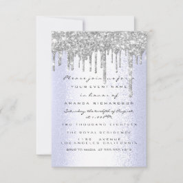 Invitación Spark Glitter Drips Plata Azul Boda Cumpleaños 16