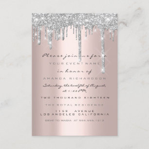 Invitación Spark Glitter Drips Plata Rosa Nupcial Dulces 16