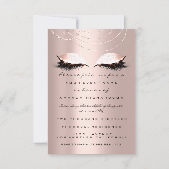 Invitación Spark Purpurina Ojos Rosa Dorado Dulce 16 (Anverso)