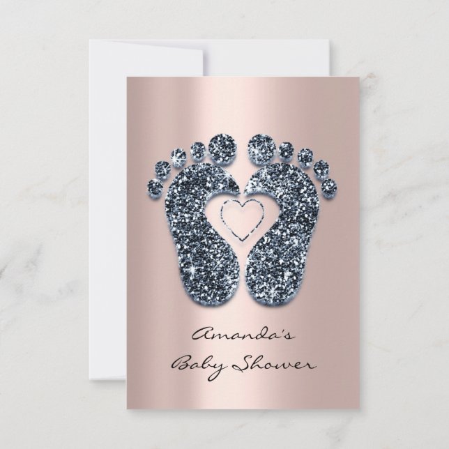 Invitación Spark Purpurina Rubor Rosa Baby Shower Feet Verde  (Reverso)