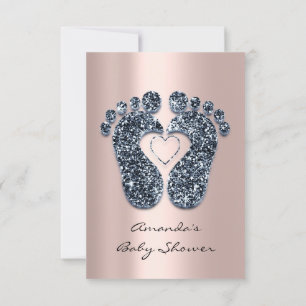 Invitación Spark Purpurina Rubor Rosa Baby Shower Feet Verde