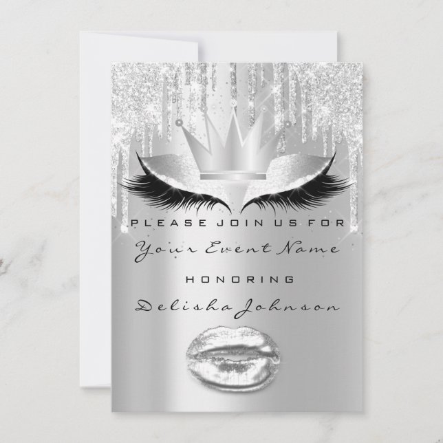 Invitación Spark Sweet 16th Drip Bridal Makeup Crown Gray (Anverso)