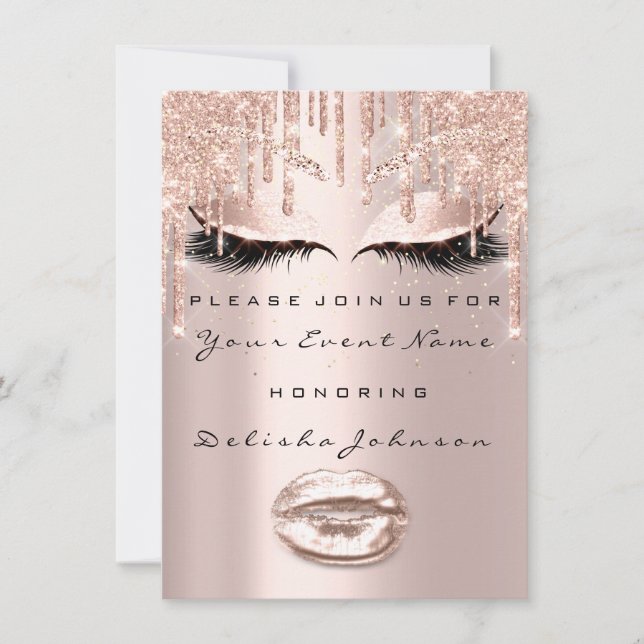 Invitación Spark Sweet 16th Drips Purpurina Bridal Makeup Lip (Anverso)