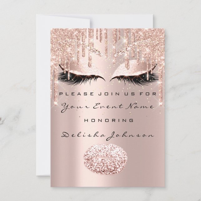 Invitación Spark Sweet 16th Drips Purpurina Bridal Makeup Lip (Anverso)