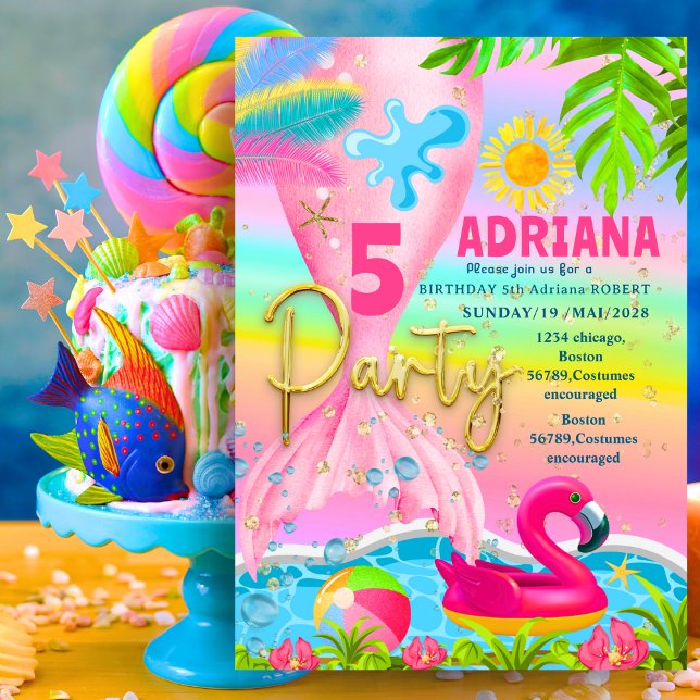 Invitación Sparkke Purpurina Mermaid mar flamingo playa Arcoi (Subido por el creador)