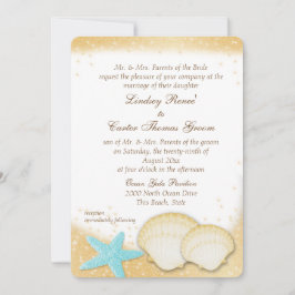 Invitación Sparkle Beach Shell Aqua y Boda de oro