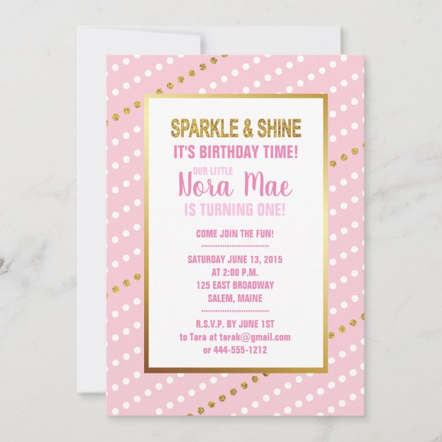 Invitación Sparkle Birthday Chica (Anverso)