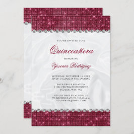 Invitación Sparkle Burgundy Purpurina Glam Diamond Quinceañer
