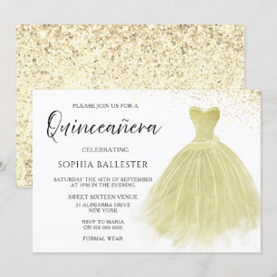 Invitación Sparkle Champagne Gown Quinceanera Fiesta