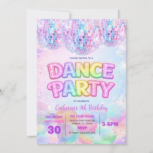 Invitación Sparkle Dance Disco Ball Birthday Party Invitation (Anverso)
