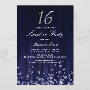 Invitación Sparkle Diamond Blue Silver Sweet 16