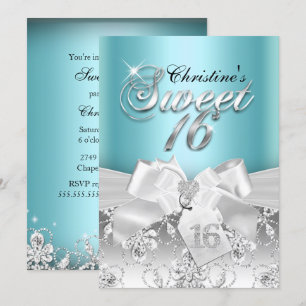 Invitación Sparkle Diamond Bow Blue Sweet 16