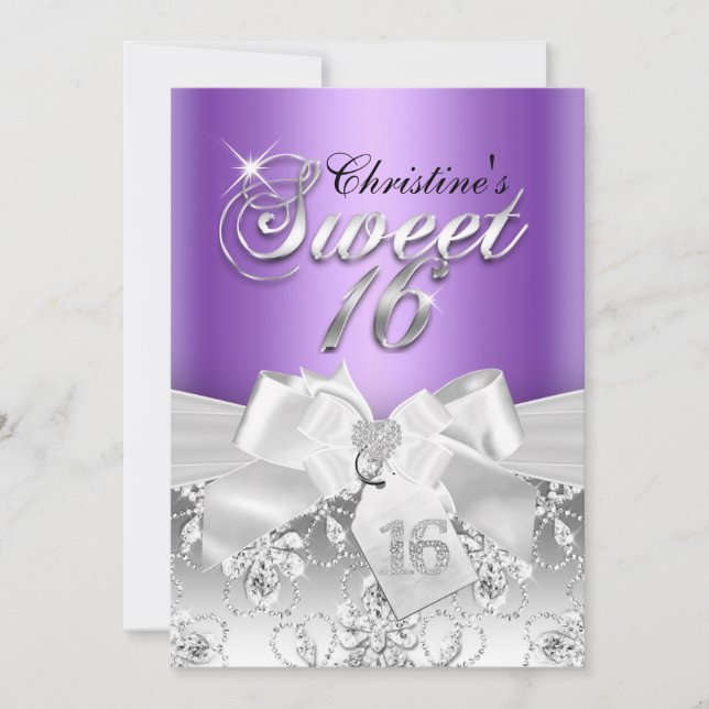Invitación Sparkle Diamond Bow Purple Sweet 16 (Anverso)