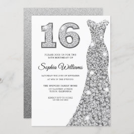Invitación Sparkle Diamond Vestido 16 cumpleaños dulce 16