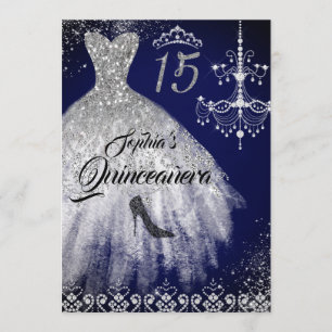 Invitación Sparkle Diamond Vestido Naval Quinceanera
