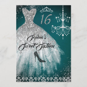 Invitación Sparkle Diamond Vestido Verde azulado Plata Dulce 