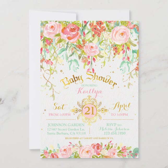 Invitación Sparkle Enchanted Secret Garden Baby Shower (Anverso)