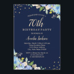 Invitación Sparkle Floral Blue 70th Birthday Party<br><div class="desc">Más invitaciones florales de cumpleaños en la Pequeña Tienda Bayleigh!</div>