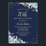 Invitación Sparkle Floral Blue 70th Birthday Party<br><div class="desc">Más invitaciones florales de cumpleaños en la Pequeña Tienda Bayleigh!</div>