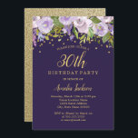 Invitación Sparkle Floral Purple Gold Invite a cumplir 30 año<br><div class="desc">Más elegantes invitaciones florales de cumpleaños en la Pequeña Tienda Bayleigh!</div>