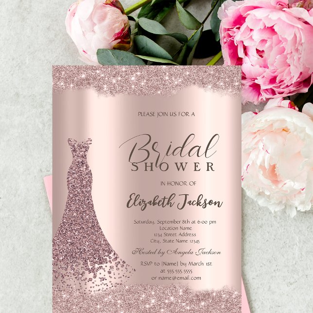 Invitación Sparkle Frame Rosa Vestido dorado Ducha de novia (Subido por el creador)