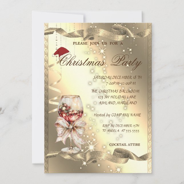 Invitación Sparkle Glass Bow Corporate Christmas Party, (Anverso)
