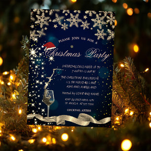 Invitación Sparkle,Glass,Copos de Nieve Azul Navidad Corporat