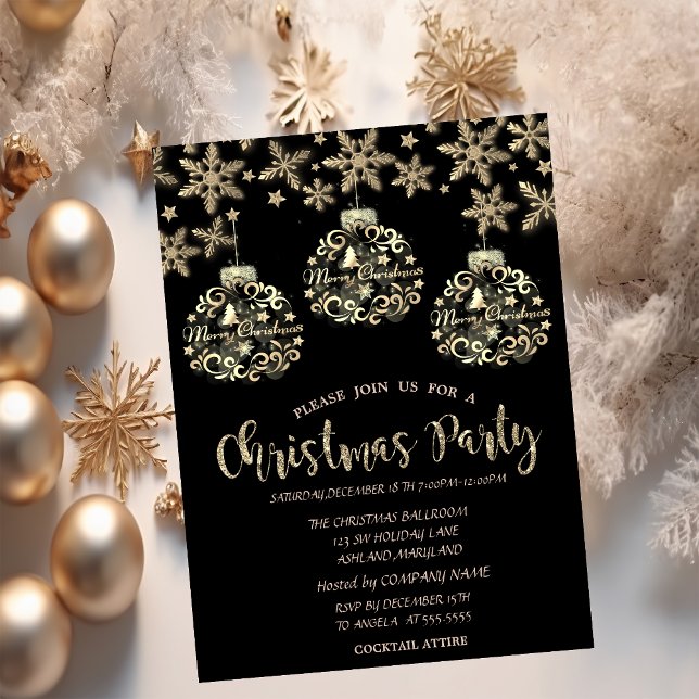 Invitación Sparkle Gold Balls Snowflakes Corporate Navidades (Subido por el creador)