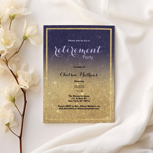Invitación Sparkle Gold Purple Ombre Purpurina Fiesta de Jubi (Sparkle Gold Purple Ombre Glitter Retirement Party )