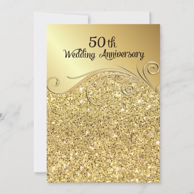 Invitación Sparkle Golden 50º Aniversario de Boda (Anverso)