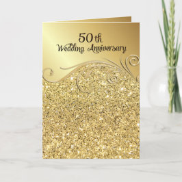 Invitación Sparkle Golden 50º Aniversario de Boda Plegado