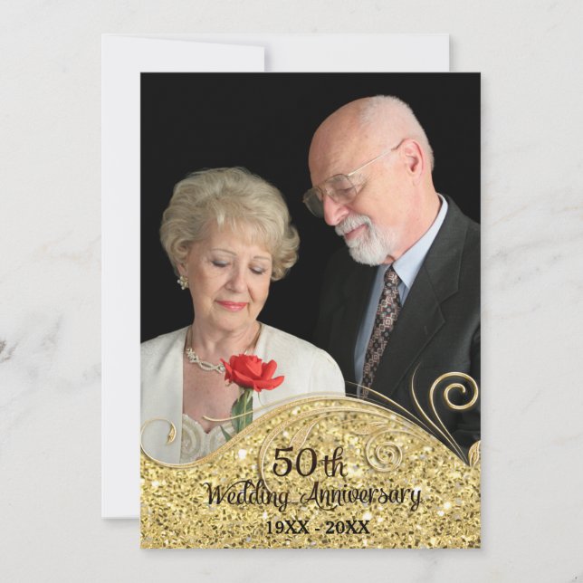 Invitación Sparkle Golden 50° Aniversario del Boda (Anverso)