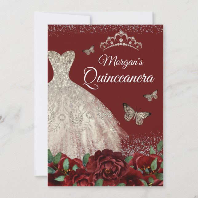 Invitación Sparkle Jewel Vestido Mariposa Quinceanera (Anverso)