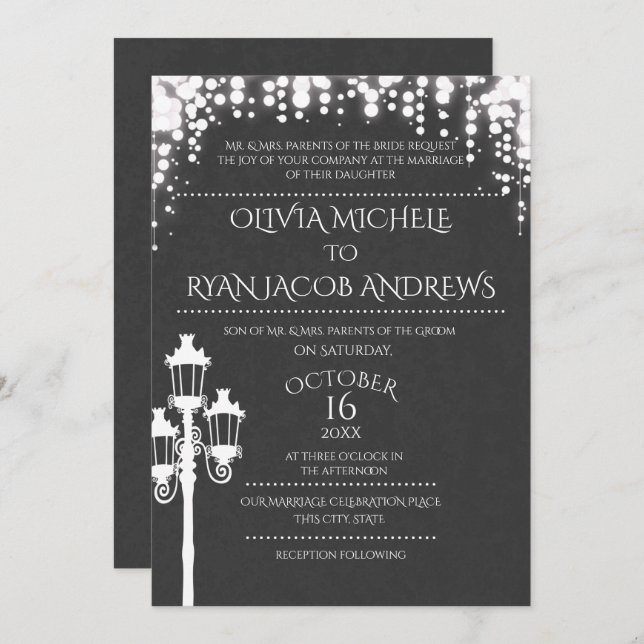 Invitación Sparkle Lamp Post Gala Boda Slate (Anverso / Reverso)