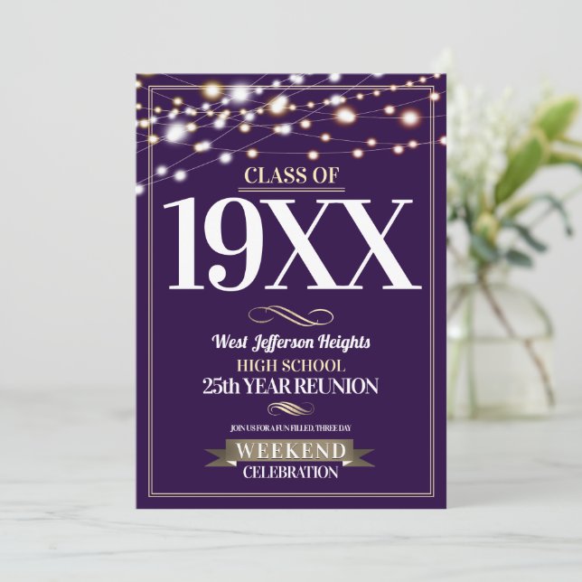 Invitación Sparkle Lights School Colour Class Reunion (Anverso de pie)