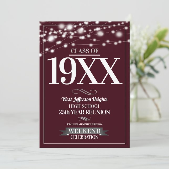 Invitación Sparkle Lights School Colour Class Reunion (Anverso de pie)