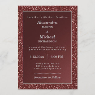 Invitación Sparkle Marsala y Faux Purpurina Boda