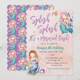 Invitación Sparkle Mermaid Bash Cumpleaños