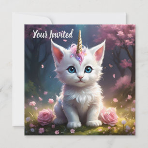 Invitación "Sparkle Paws: El encantador gatito unicornio"
