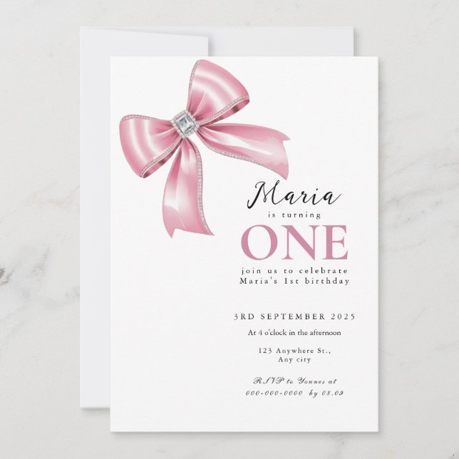 Invitación Sparkle Pink Coquette Bow 1 (Anverso)