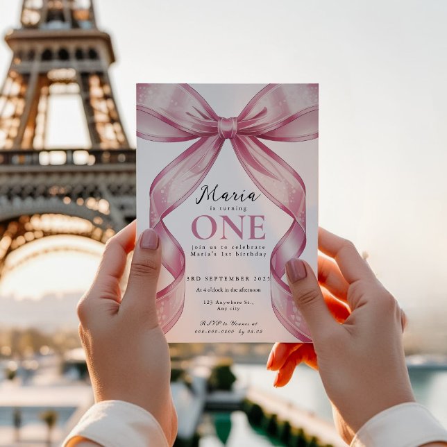 Invitación Sparkle Pink Coquette Bow 1st (Subido por el creador)