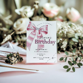 Invitación Sparkle Pink Coquette Bow 1st