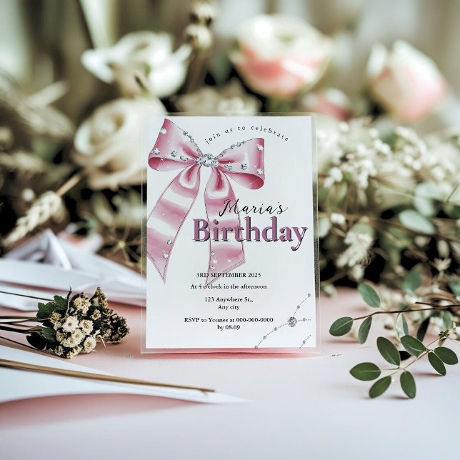 Invitación Sparkle Pink Coquette Bow 1st (Subido por el creador)