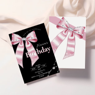 Invitación Sparkle Pink Coquette Bow Cumpleaños