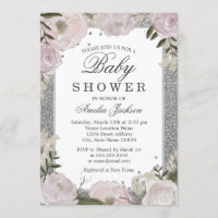 Sparkle Pink Silver Floral Baby Shower