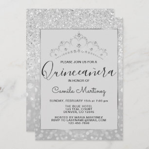 Invitación Sparkle Quinceanera, Purpurina de Giro Plateado